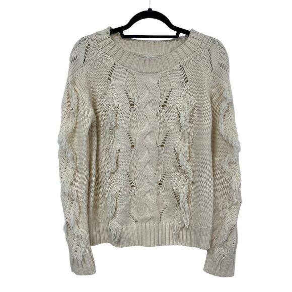 Sadie & Sage Cream Distressed Fringe Knit Sweater Womens Medium - Picture 1 of 5